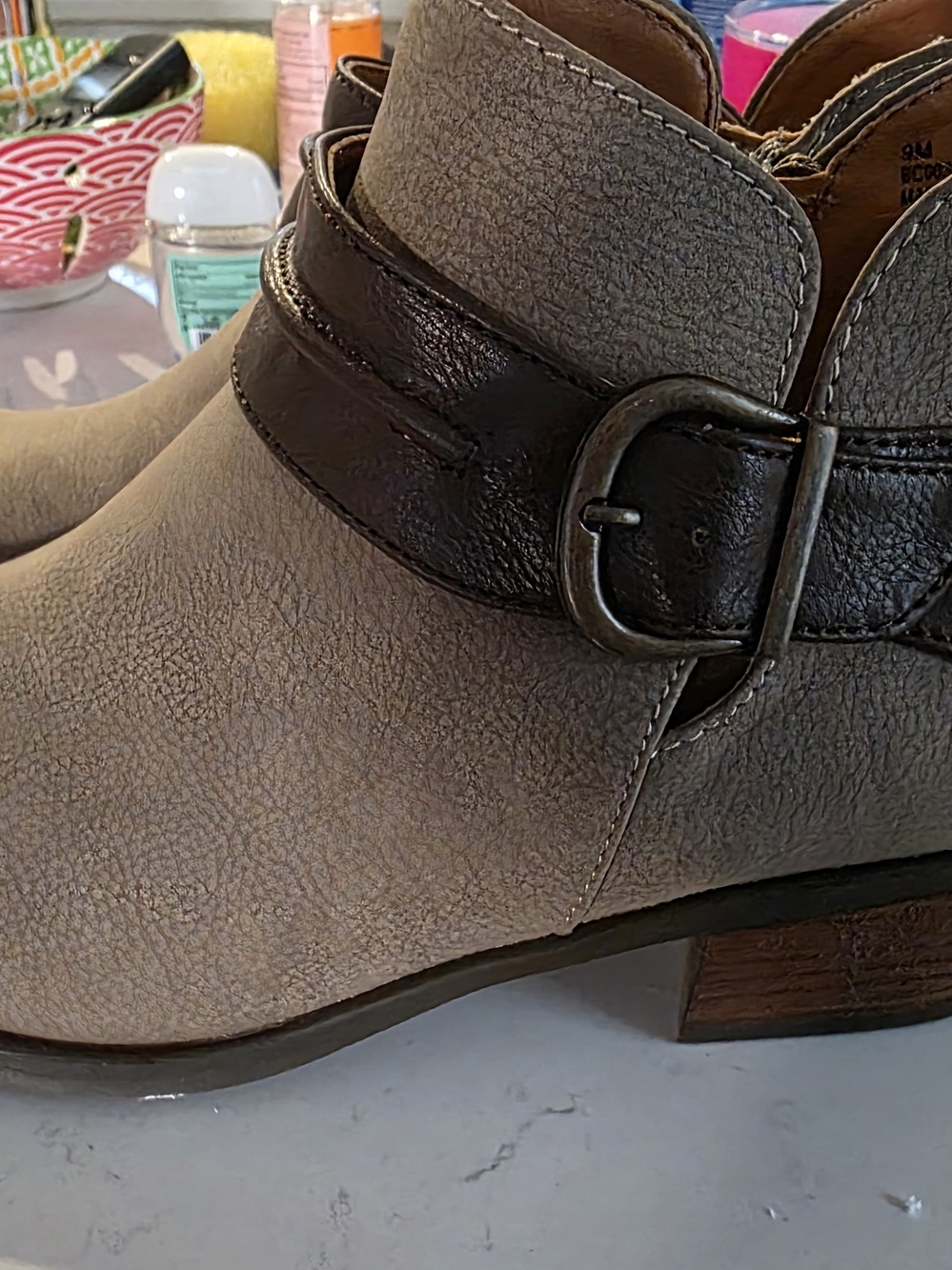 B.O.C Taupe Ankle Boot with Dark Brown Buckle Strap